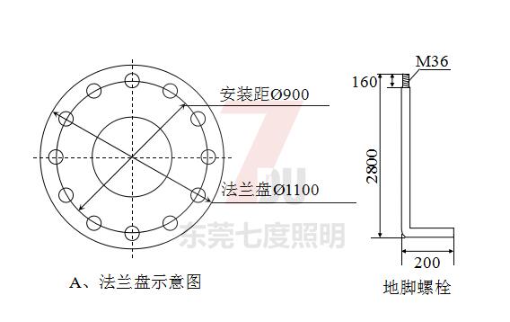 30米黄色桃子视频基础地脚螺栓及定位调节板示意图